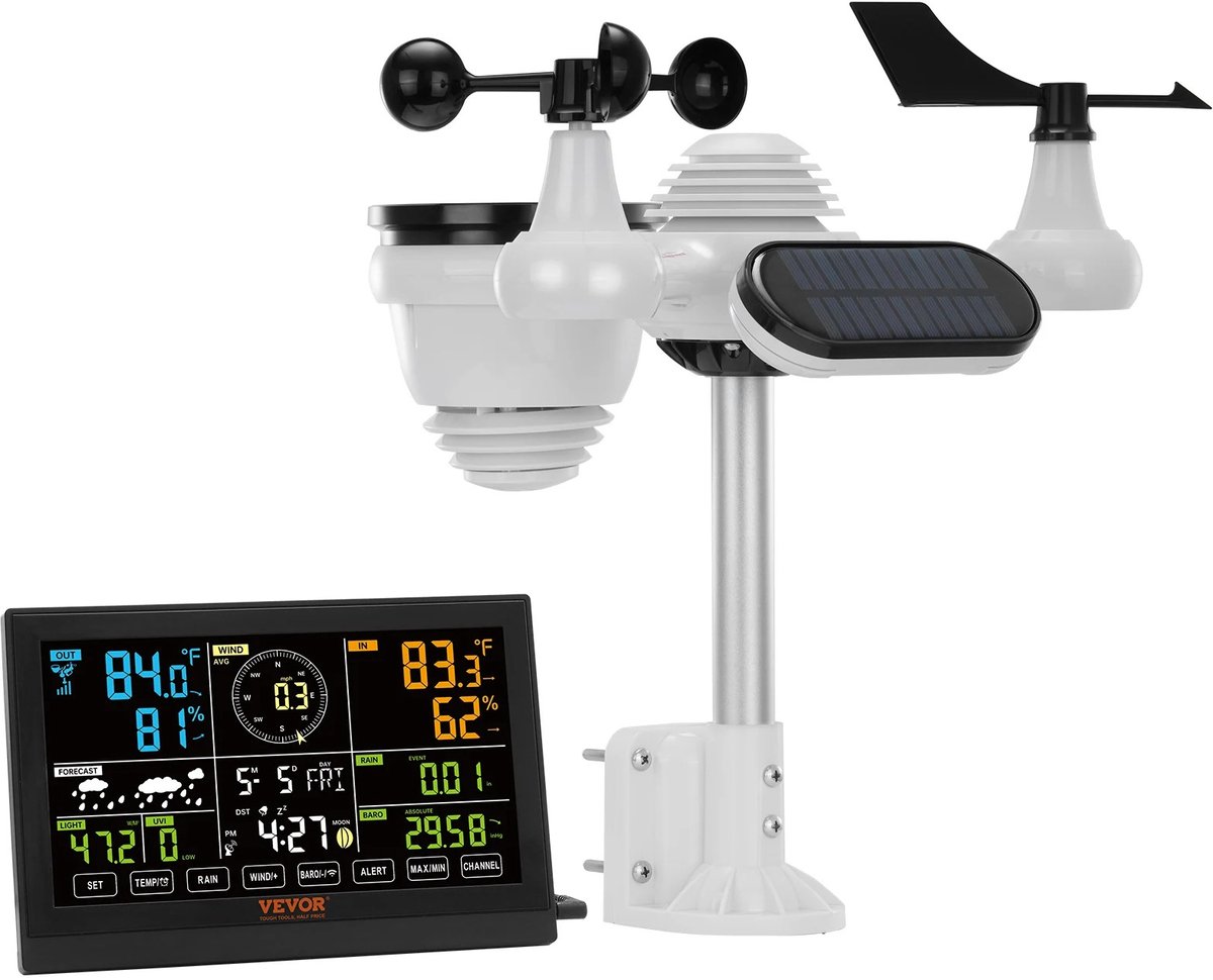 Brandistry - 7 in 1 weerstation - Digitaal Weerstation - Draadloos - 7,5 inch Kleurendisplay - Geschikt voor Binnen en Buiten