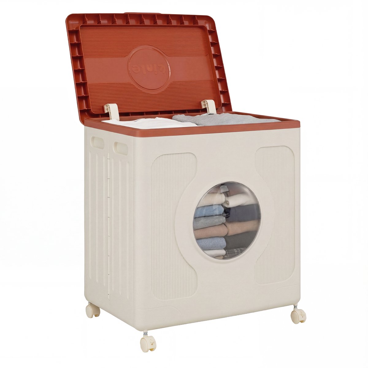COSTWAY Opbergdoos, opvouwbaar, wasmand 45 l, van kunststof, met wielen en deksel en transparant venster, draagbare wasmand voor thuis, voor wassen en slaapkamer