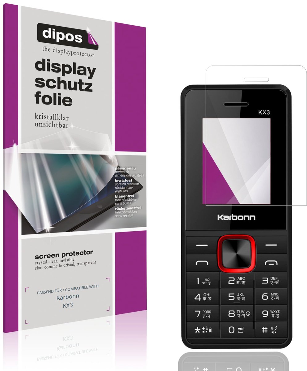 dipos – 4x Beschermfolie geschikt voor Karbonn KX3 | Krasbestendige & heldere Screenprotector Ultra-Thin