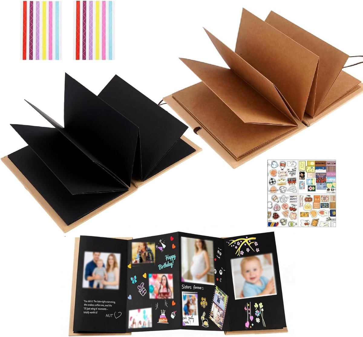 SnelShoppen - Scrapbook Pack van 2, DIY Fotoalbum 18 x 12 cm, Klein, Zwart en Lichtbruin, Creatief Foto Boek voor Verjaardag, Trouwerij, Afstuderen en