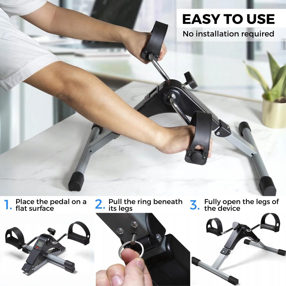 SnelShoppen - Pedaaltrainer Mini Fiets Hometrainer voor Thuis en Kantoor - Elektrische Crosstrainer met Display en Instelbare Weerstand voor Senioren