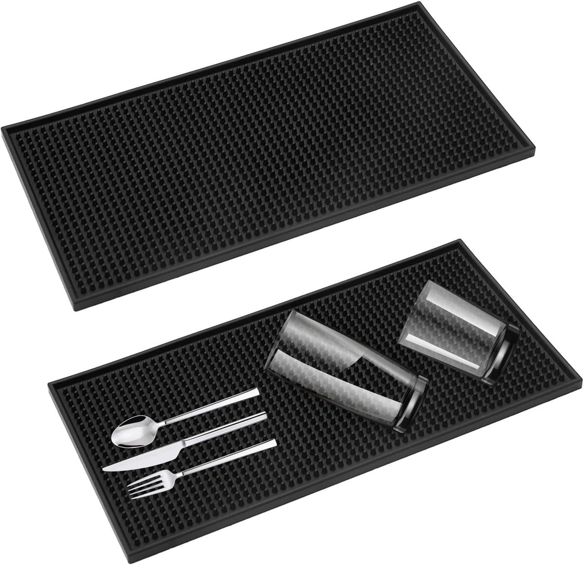 SnelShoppen - 2 Stuks 30x15cm Bar Mat Drainer Mat Zwart Sneldrogende Mat voor Glazen en Servies - Keuken, Bar, Café, Restaurant, Antislip, PVC