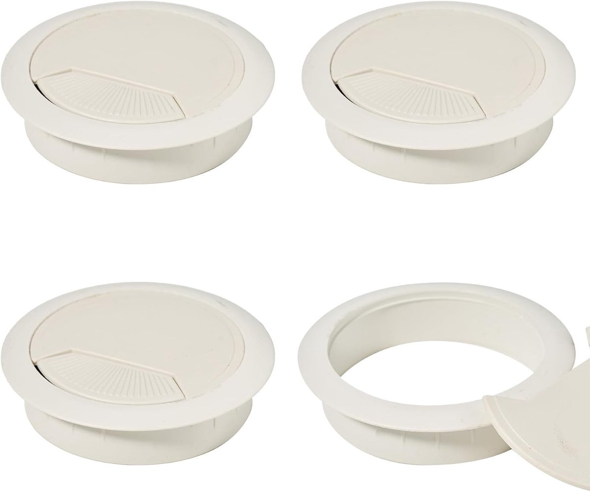 Set van 4 ronde kabeldoorvoeren van 60 mm voor bureaus, kabeldoorvoer, kabelbeheer en desk accessoires in het wit