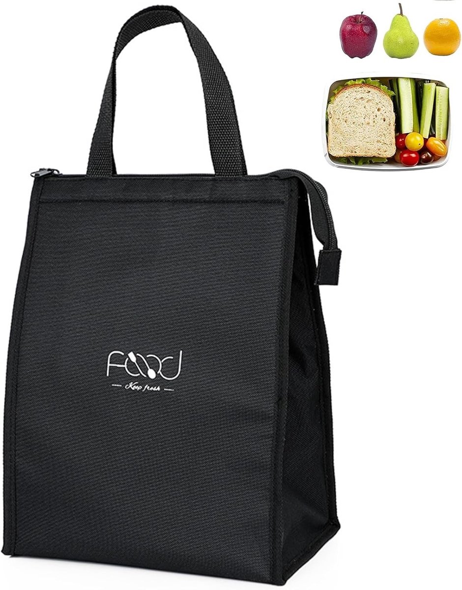 Draagbare koeltas voor levensmiddelen en lunch, ideaal voor picknick en werk, zwart, groot, thermo-organizer met drielaags weefsel