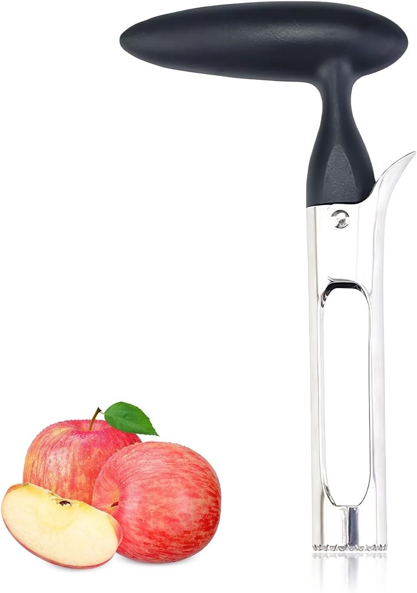 Roestvrijstalen appelontpitter met ergonomisch handvat, ideaal voor het verwijderen van appelpitten en het snijden van fruit in de keuken