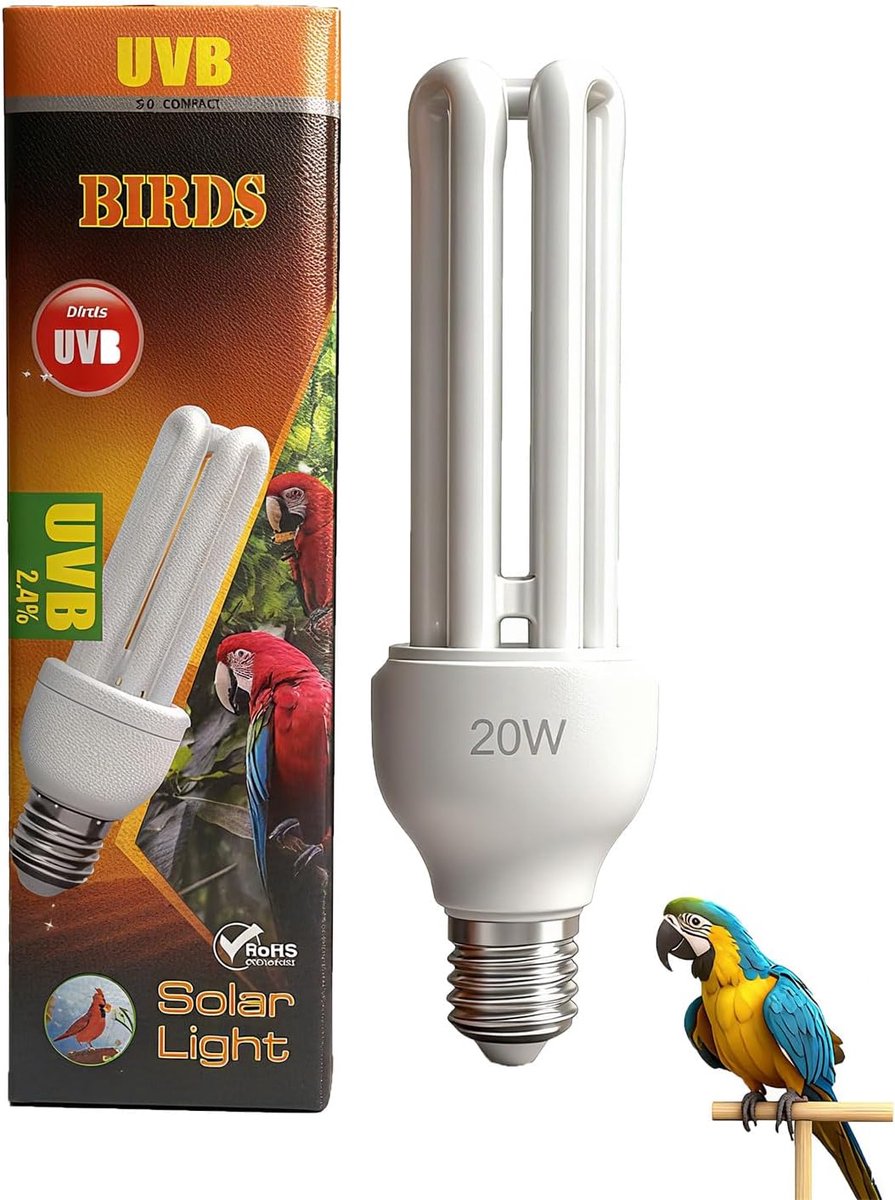SnelShoppen - E27 UVA UVB Vogel Lamp 20W Compact Fluorescent Lamp voor Alle Vogelsoorten, Natuurlijke Zonlichtsimulatie, Kleurversterking, Ideaal voor