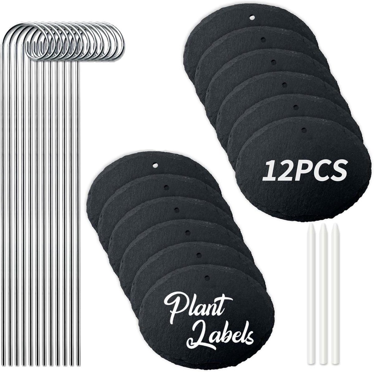 Set van 12 Slate Ellipse Plant Labels voor Tuinieren, Identificatie en Organisatie