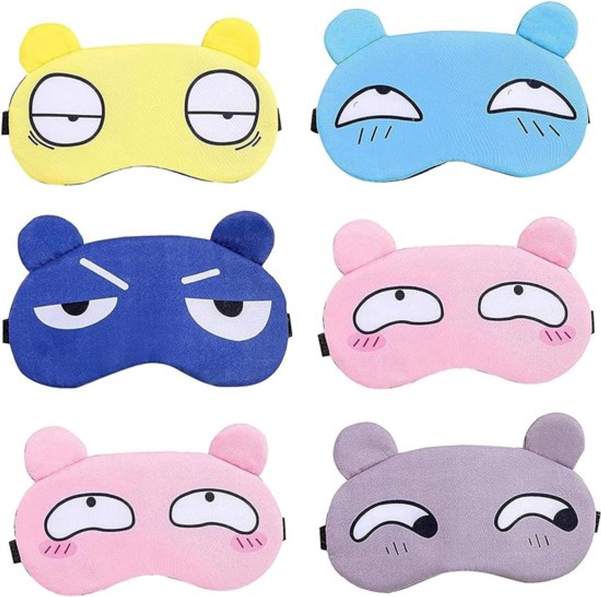Set van 6 schattige slaapmaskers voor kinderen in verschillende kleuren