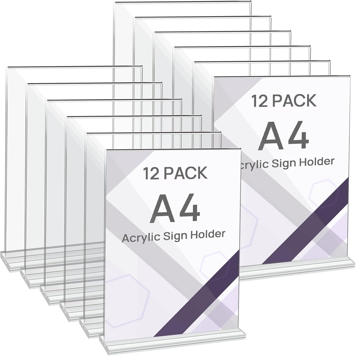 SnelShoppen - 12 Pcs A4 Table Stand, Dubbelzijdige Acrylic Prijstags, Menu Kaart Houder voor Bruiloft, Restaurant, Kantoor, Cafe, Transparant en Stevi