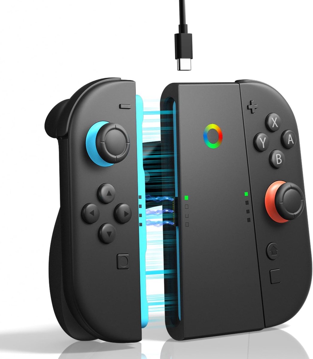 SnelShoppen - Oplaadgreepstandaard voor Nintendo Switch 2 - Draagbare Joy-Con Controller Grip met Oplaadfunctie - Zwart - Antislip Handvat voor Onders