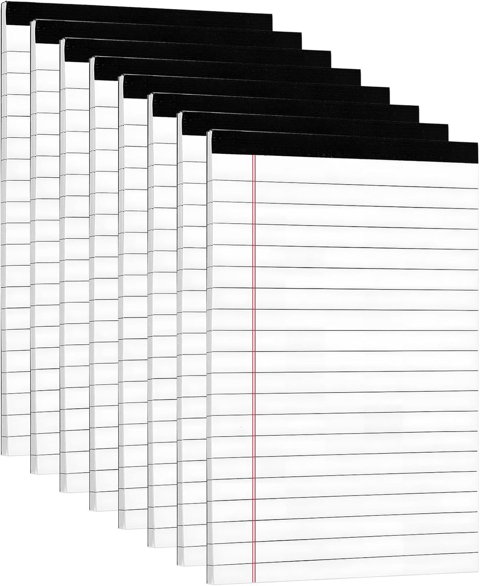 SnelShoppen - 8 stuks A5 gelinieerd notitieblok, afscheurblok met 30 vellen per boekje, wit papier, ideaal voor werk, kantoor, school, studie, notitie