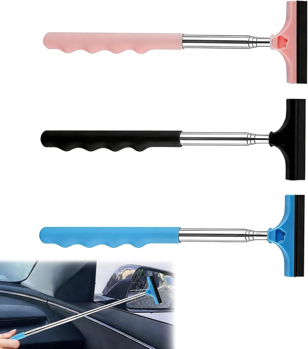 SnelShoppen - Retractable Side Mirror Wipers - Mini Auto Raamwisser - Uittrekbaar tot 65 cm - Zwart, Roze, Blauw - Veiligheid bij Rijden - Voor Fog, R