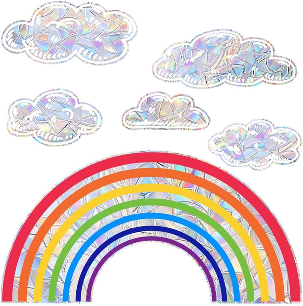 SnelShoppen - Decoratieve Raamstickers - Rainbow Stickers en Witte Wolken - Anti-Vogel Raamfolie - Hoogwaardige PVC Vensterfilm - Makkelijk Te Install