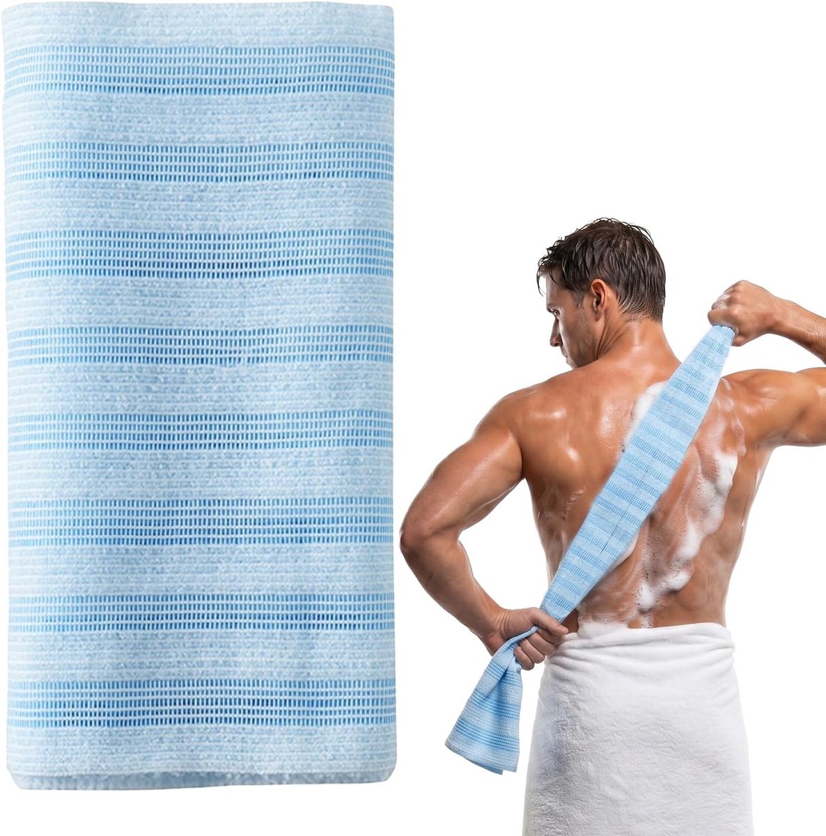 SnelShoppen - Exfoliërende Handdoek, Extra Lange Japanse Exfoliërende Towel, Douche Scrub Spons voor Mannen en Vrouwen, Loofah Lichaamsborstel (Blauwe