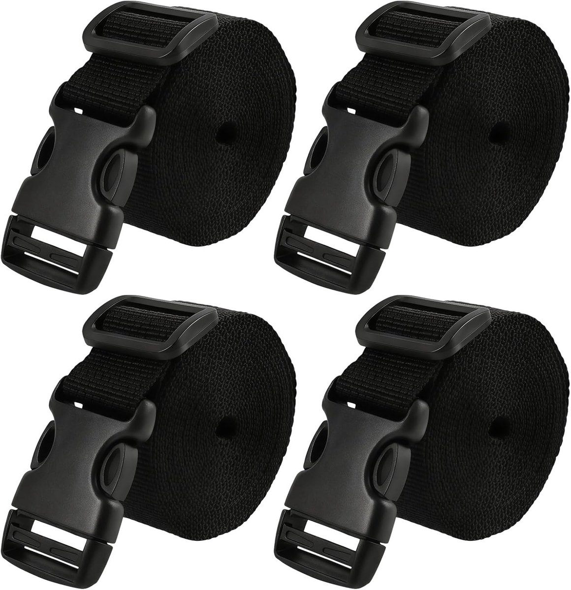 SnelShoppen - Spanriem 25 mm x 3 m met Snelgesp, 4 Stuks Polypropyleen 1000D, Zwart, Sterk en Antislip, Ideaal voor Bagage, Camping, Tent, Reizen