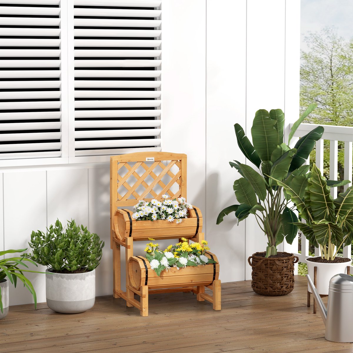 COVREO Moestuinbak met klimrek 45 x 45 x 80 cm - geel, hout, voor tuin en balkon