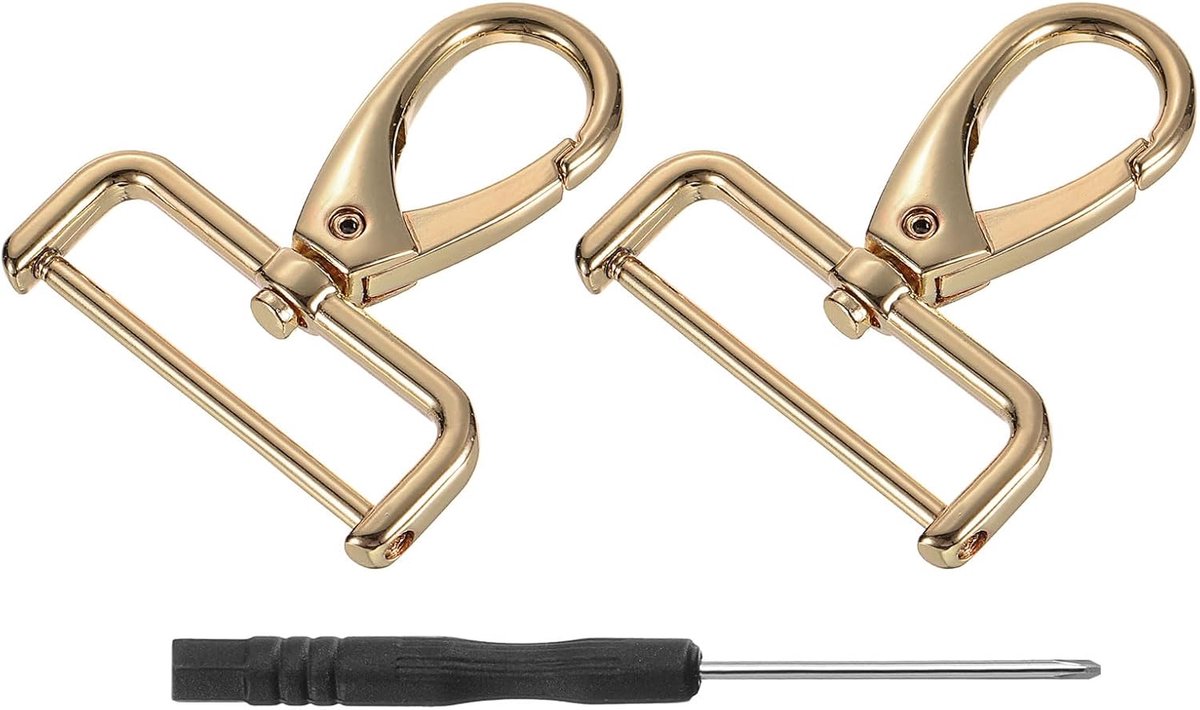 SnelShoppen - 2x Swivel Hook Clasps 38mm D-ring Metalen Carabiner Klauw Sluiting met Schroevendraaier - Goud voor Sleutelhanger, DIY Projecten, Tassen