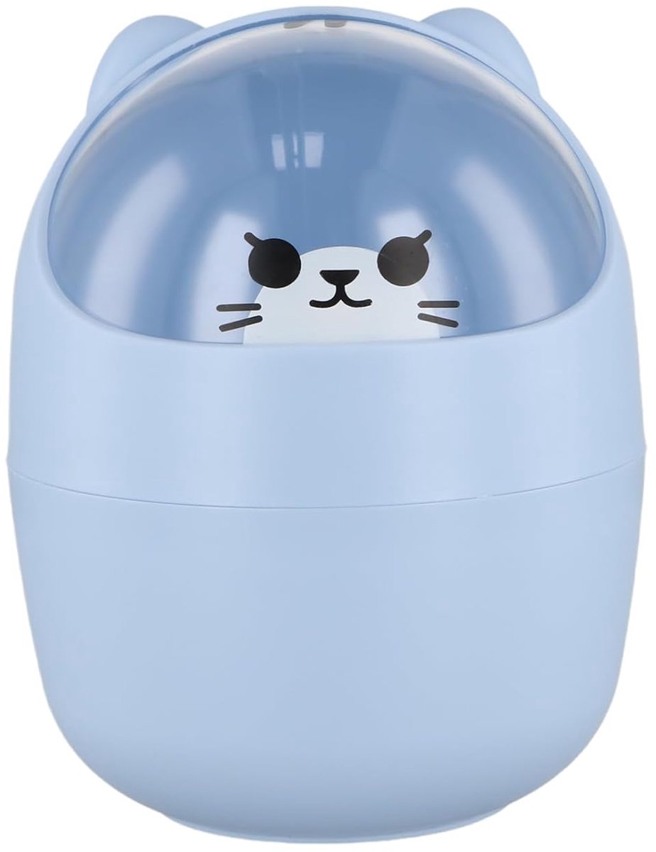 SnelShoppen - Cute Kleine Desk Trash Bin - Schattige Afvalbak met Deksel - Penhouder - Draagbare Afvalemmer voor Bureau - Blauw - Duurzaam PP Plastic