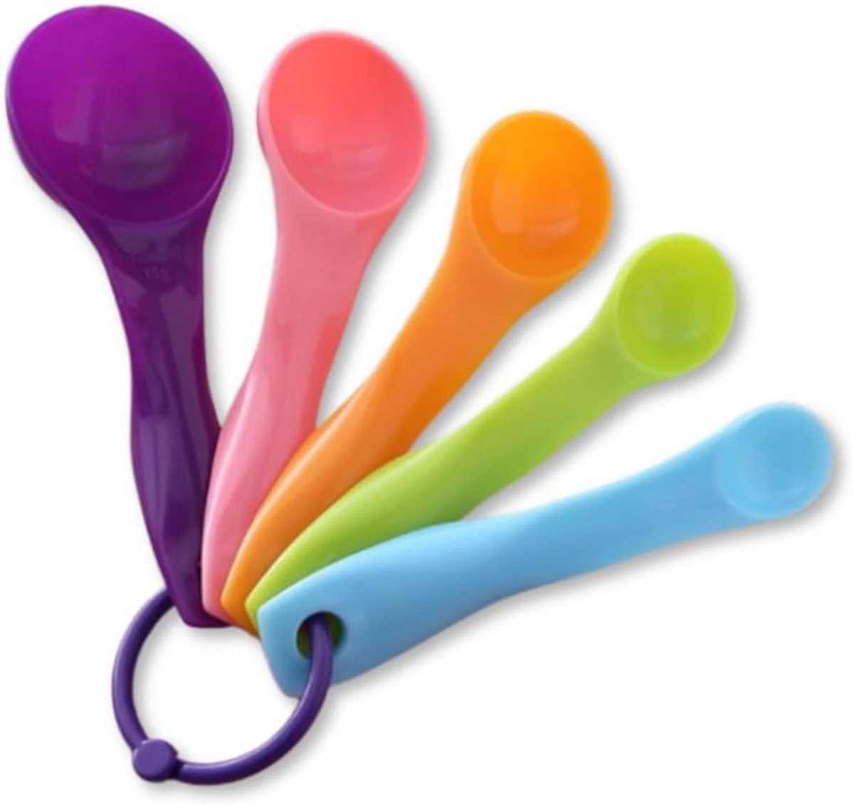 SnelShoppen - Set van 5 gekleurde plastic maatbekers 1-15 ml - Keuken en bakmaatbeker met ophangring - Nauwkeurige dosering voor recepten