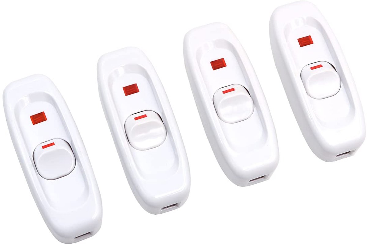 SnelShoppen - 4-delige Inline Lichtschakelaar 250V 10A met Rode LED Indicator, Robuuste Witte Rocker Schakelaar voor Verlichting, Makkelijk te Install