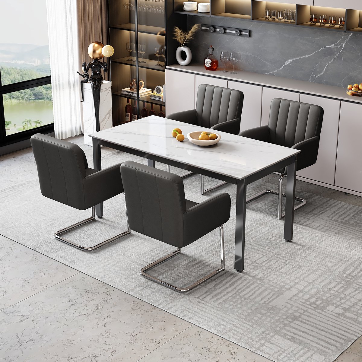 Eettafelstoel - Set van 4 - Keukenstoel - Stoelenset - Eetkamerstoelen met verticale strep