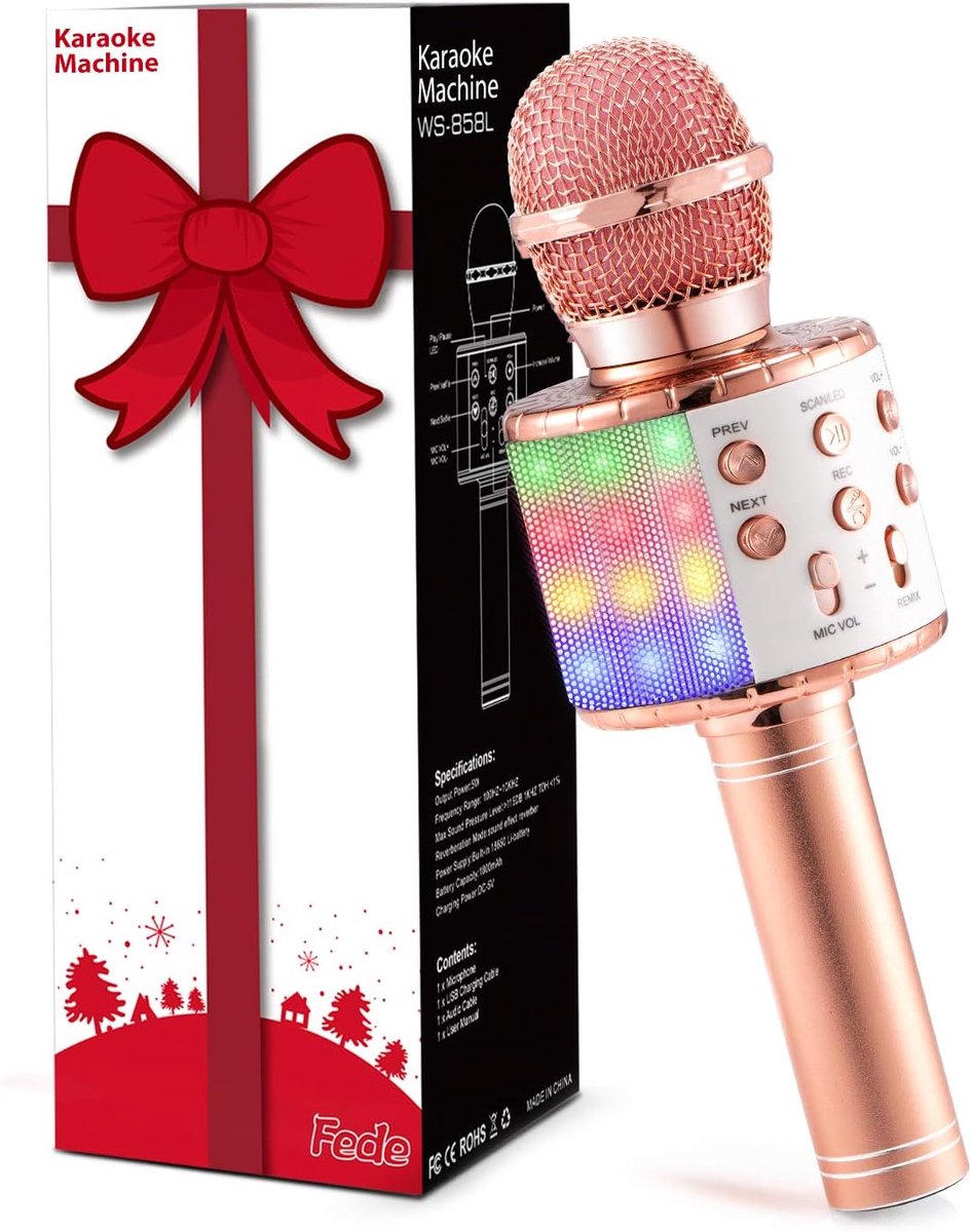 SnelShoppen - Karaoke Microfoon Draadloos voor Kinderen, Bluetooth Microfoon voor Feestjes, 3-in-1 KTV Spreker, Stemveranderer, Geschikt voor Jongens