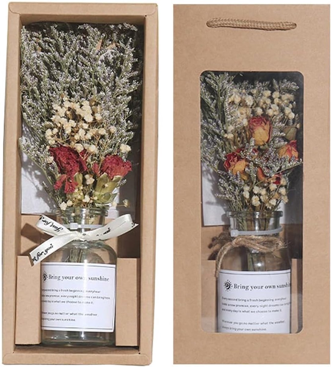 SnelShoppen - Dried Flowers with Vase - Pampas Grass Bouquet in Decorative Gift Box - Perfect Home Decoration for Living Room, Table and Gifts for Mot