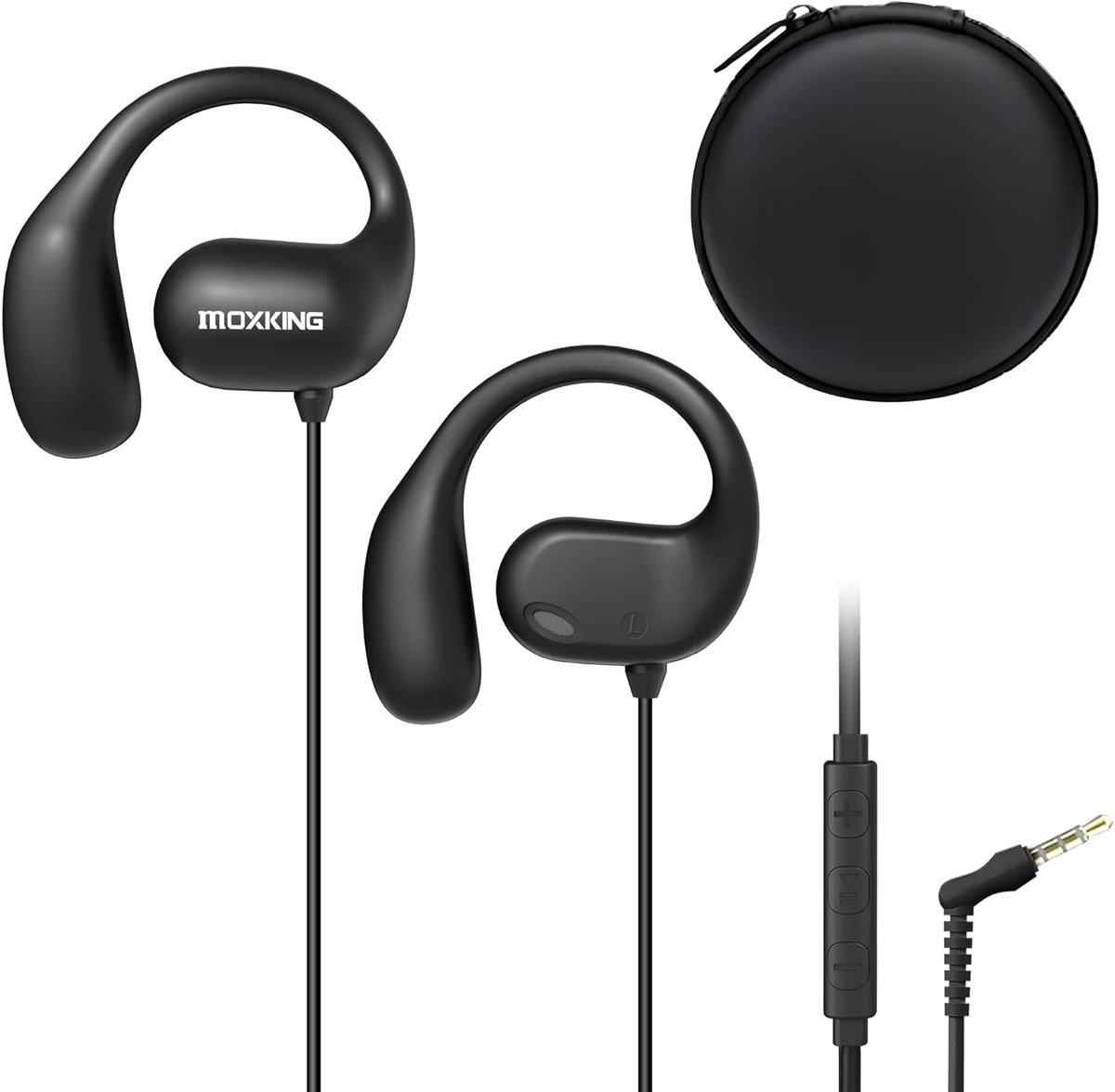 SnelShoppen - Bedrade open ear hoofdtelefoon met microfoon, 3,5 mm jack, comfortabele oorbeugel, perfect voor thuis, onderweg, gaming en muziek luiste