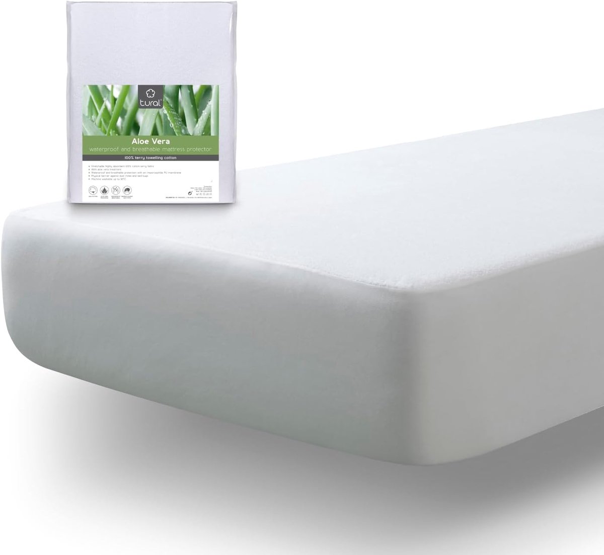 SnelShoppen - Tural Matrasbeschermer 120x190/200 cm - Ademend en Waterproof - Aloe Vera Topper - Oeko-Tex Gecertificeerd - Zacht Katoen voor Optimale