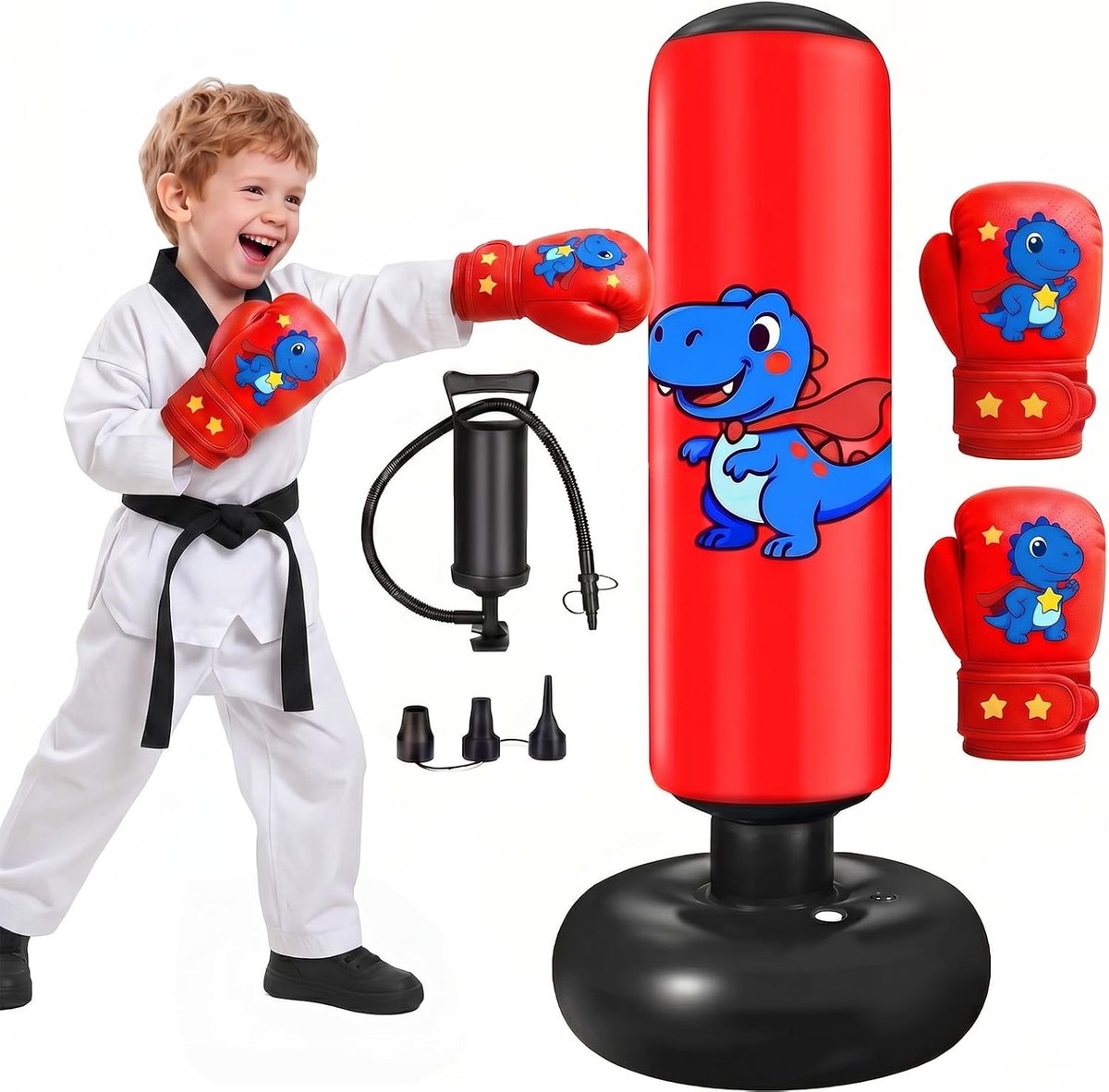 SnelShoppen - Opblaasbare Bokszak Staand 120 cm voor Kinderen met Bokshandschoenen en Pomp - Ideaal voor Karate, Taekwondo, MMA, Kickboksen - Perfect