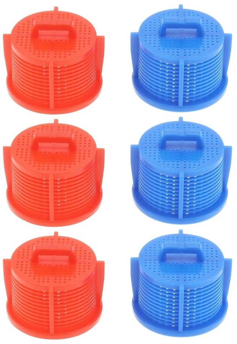 Inlaatfilter Set van 6 - Universele Filters - Rood/Blauw - Gaasfilter - Eenvoudig te Reinigen - Voor Wasmachine Accessoires - Wasmachinefilter