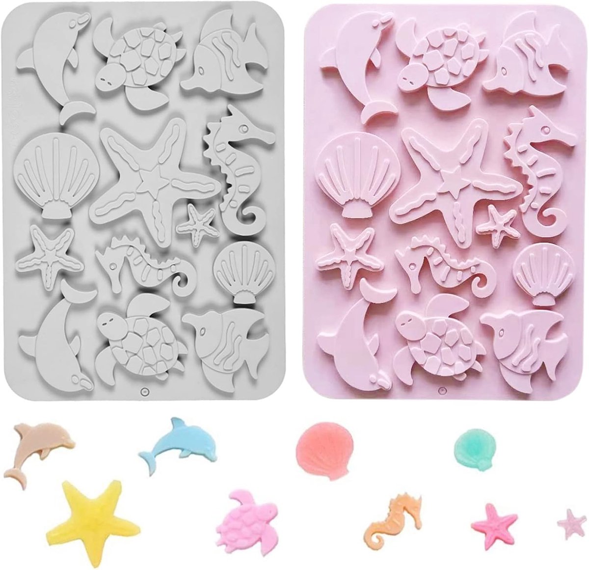 SnelShoppen - 2 Stuks 3D Oceaan Dieren Fondant Mallen, Marine Silicone Bakgereedschap voor Cake Decoratie, Hoofdletter Mallen voor Feest en Bakken