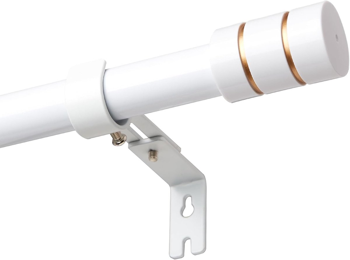 SnelShoppen - 25 mm Gordijnroede Wit, Uitschuifbaar 66-105 cm, Decoratieve Goudkleurige Einde, RVS Bevestigingsset, Voor Woonkamer, Slaapkamer en Meer