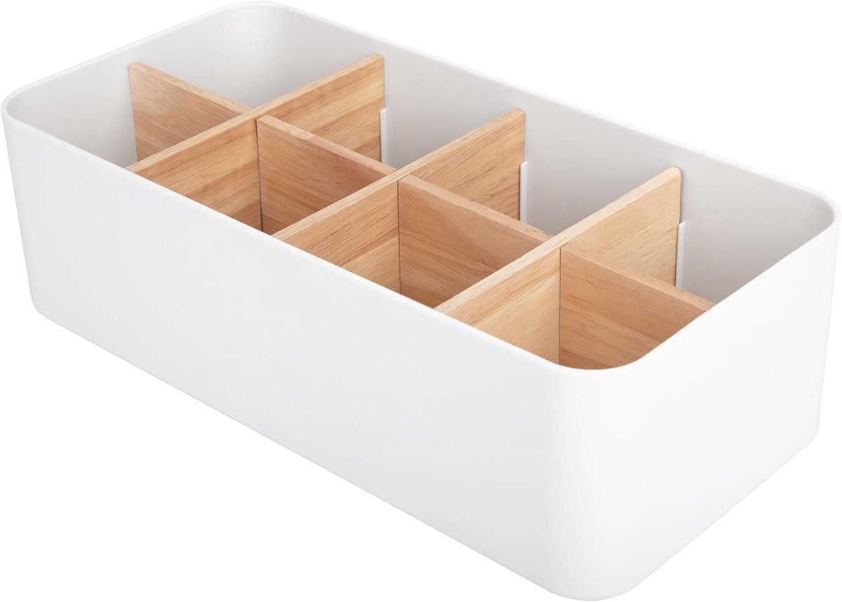 SnelShoppen - Desk Organizer met 8 Compartimenten - Bamboe Bureau Organizer voor Pennen, Cosmetica, Smartphones en TV Afstandsbedieningen - Duurzaam e