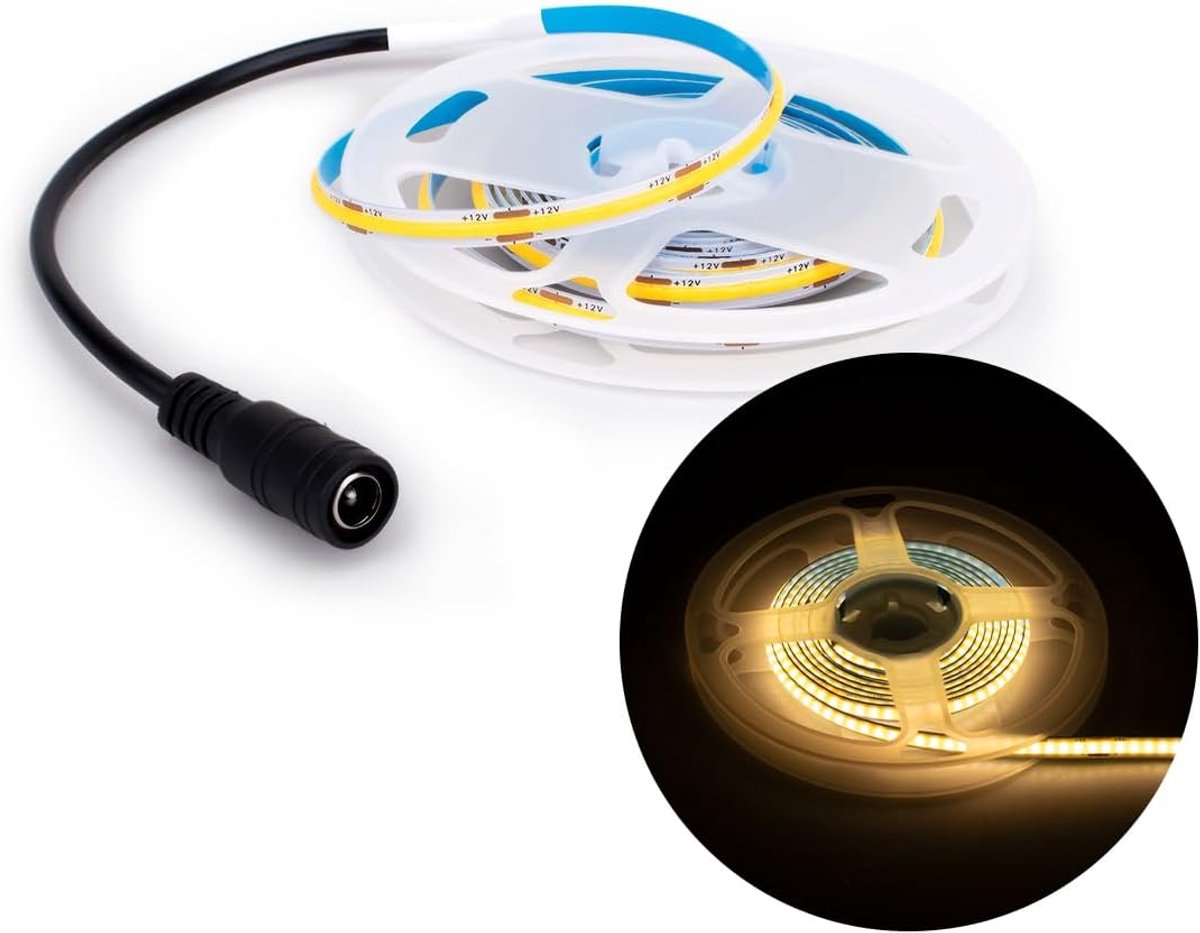 SnelShoppen - 1M COB LED Strip 3000K Warm Wit, 320 LEDs/m, Flexibel en Snijbaar, 5mm Breed, Ideaal voor Feest, Keuken, Tuin en Meer