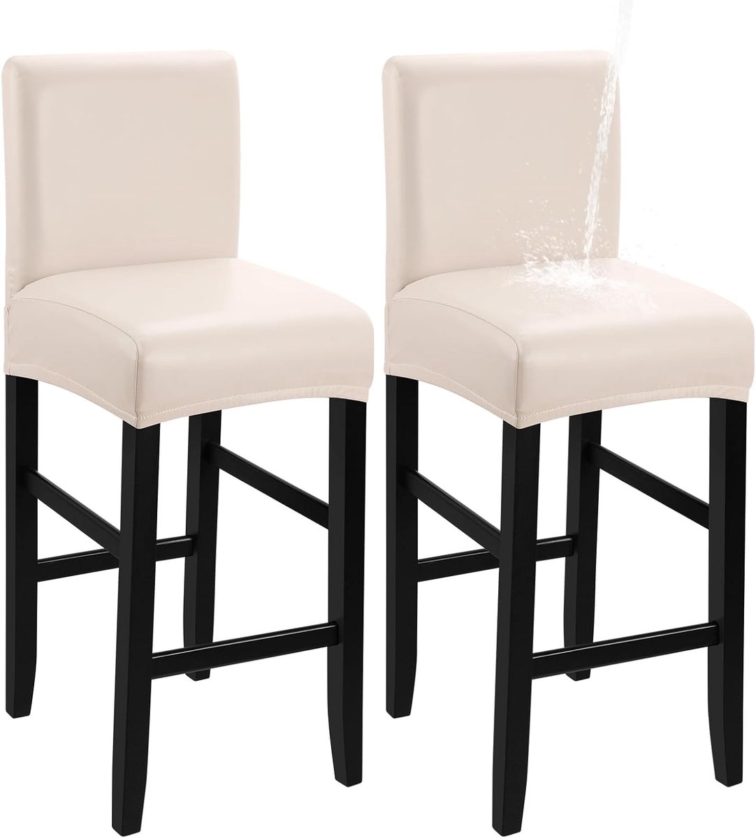 SnelShoppen - Waterproof Bar Stool Covers Set van 2 - Stretch PU Barstoelhoezen met Rugleuning - Wasbare Stoelhoezen voor Swivel Dining Stoelen - Lich