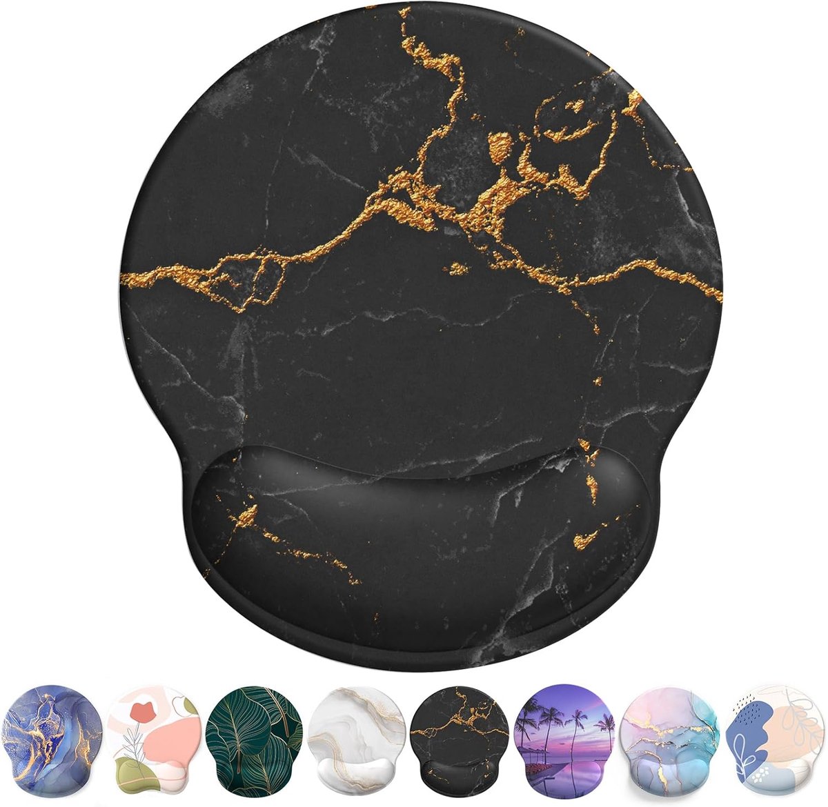 SnelShoppen - Gel Pad Mouse Pad met Handsteun, Ergonomische Comfortabele Computermuis Pad voor Laptop Gaming, Zwarte Marmer, Antislip PU Onderkant