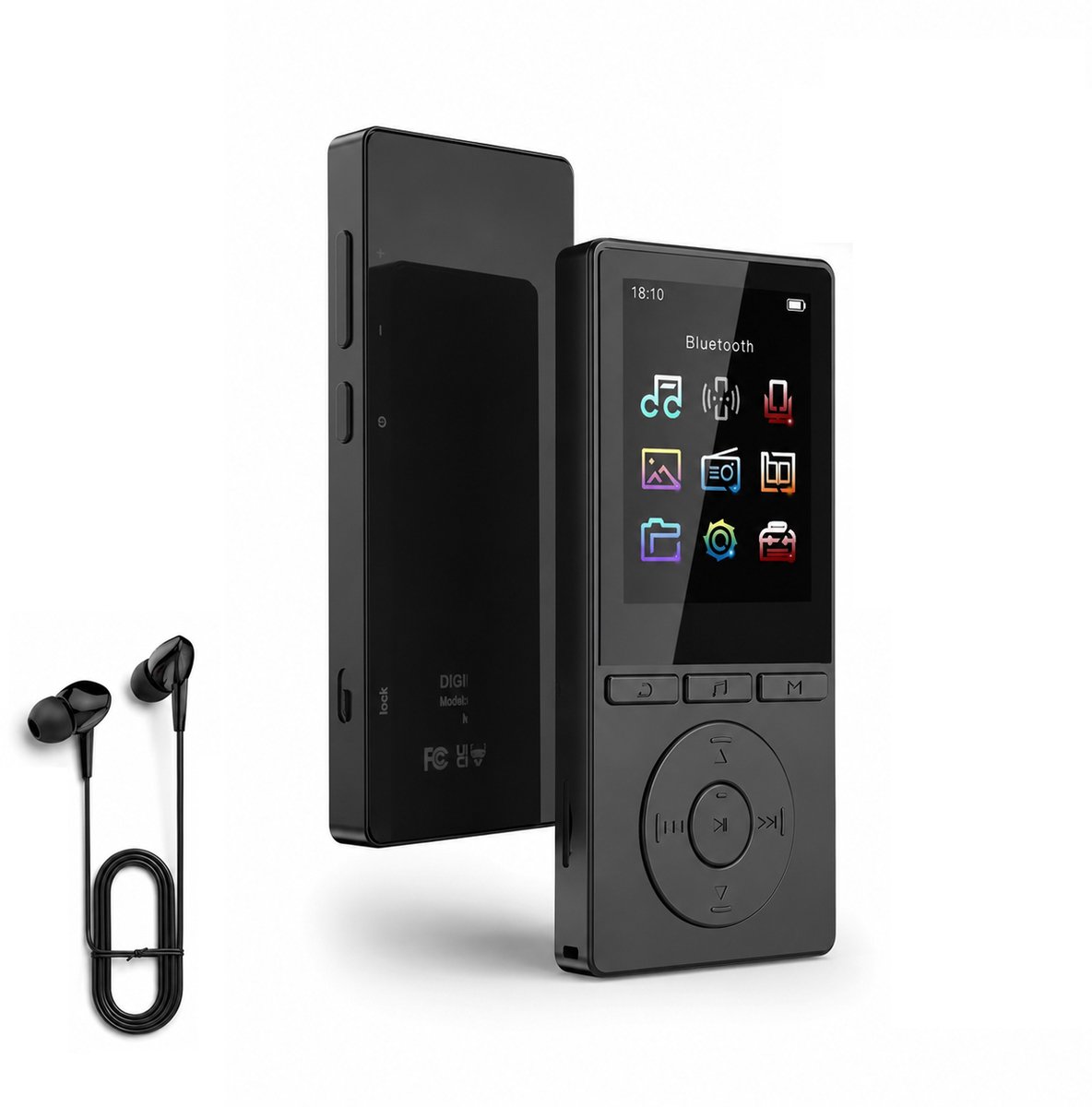Gloovon® - MP3 Speler - Bluetooth 5.3 - 32GB Intern Geheugen - HiFi Geluid - 2.4 Inch Scherm - Inclusief Oortjes - FM Radio, E-book & Spraakrecorder - Zwart