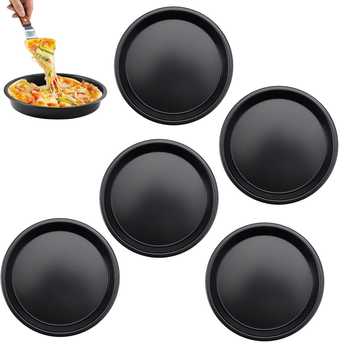 Set van 8 Mini Pizza Bakplaten met Anti-aanbak Coating, 16 cm Diameter, Ideaal voor Pizza, Taarten en Quiches, Duurzaam Koolstofstaal