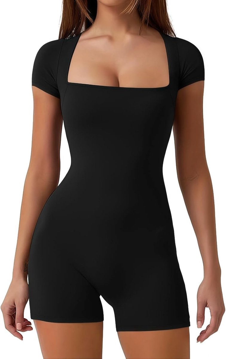 Dames Sport Jumpsuit met Korte Mouwen voor Yoga en Training | Naadloos, Sexy en Casual Zomeroutfit
