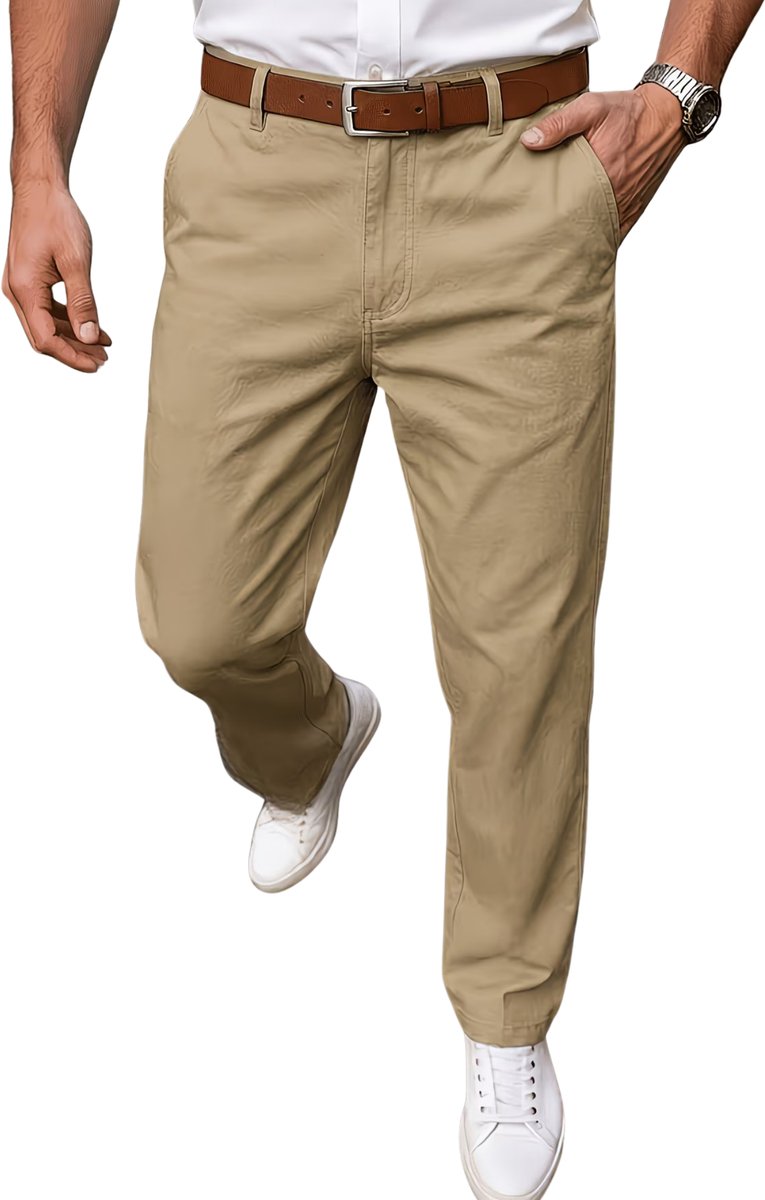 Currero Pantalon Heren Chino Regular Fit Golfbroek Nette Broek Elastische Tailleband Volwassenen XS Creme
