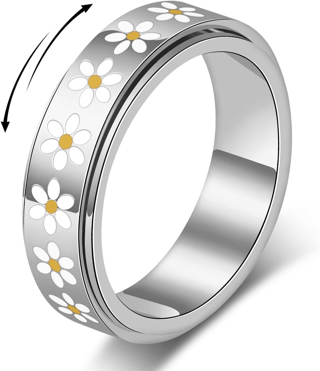 Ringen voor dames, roestvrij stalen rollerringen, angst madeliefjes