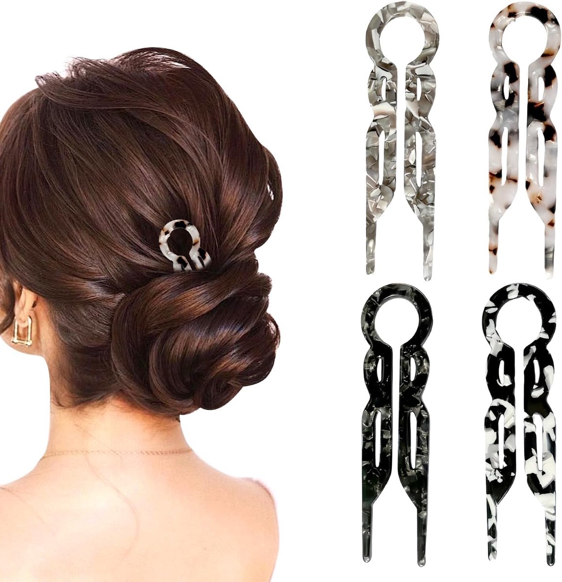 4 Franse haarpinnen met kiezelstructuur, U-vormige haarspelden, accessoires voor dames, haarstylingshulpmiddelen voor dik en fijn haar