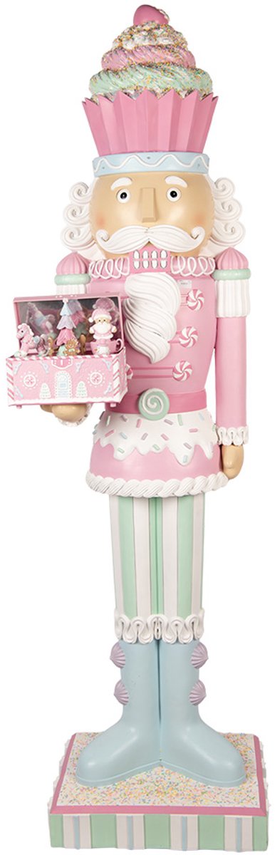 Clayre & Eef Kerstdecoratie met LED-verlichting en muziek Notenkraker 59x49x216 cm Roze Kunststof