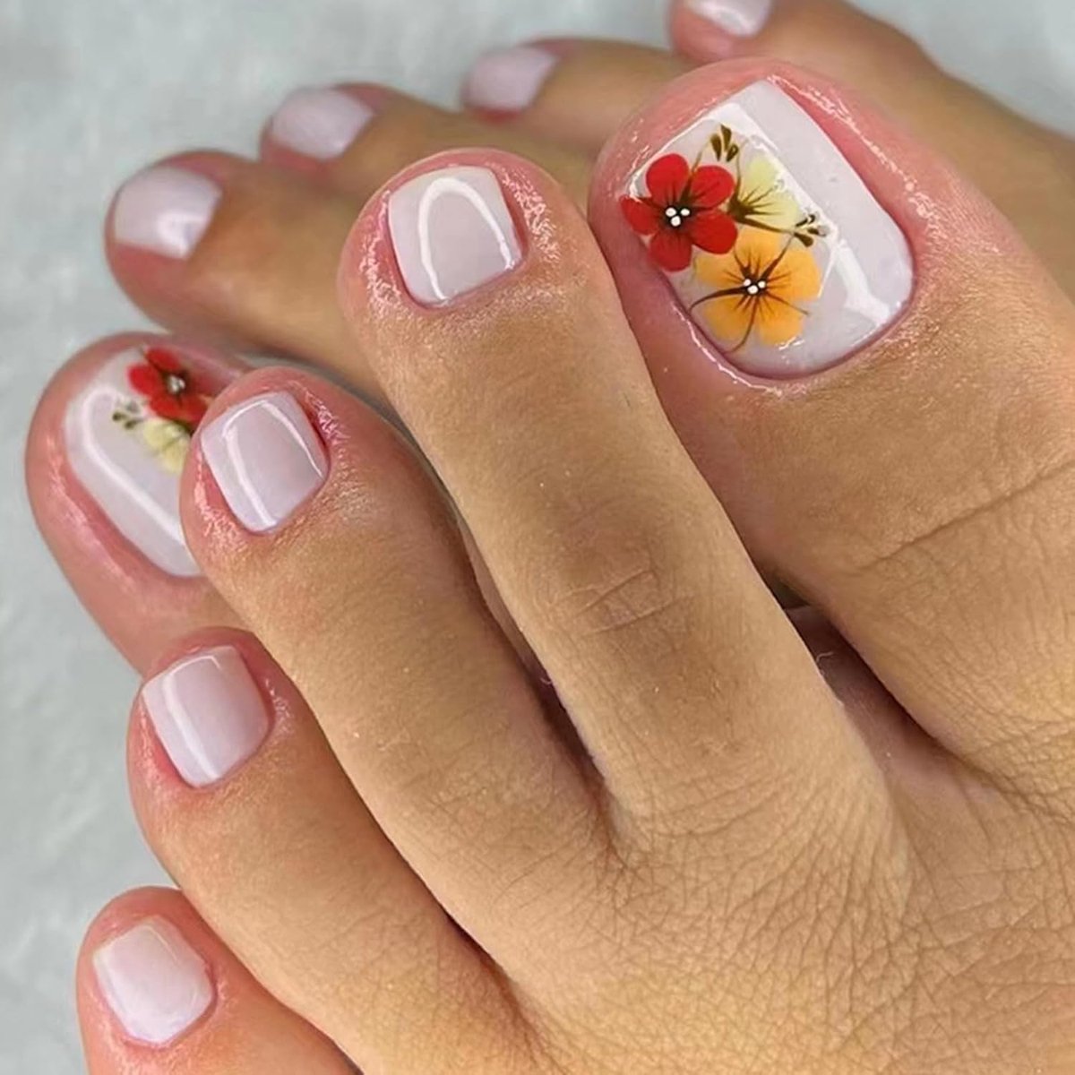 24 stuks nep teennagels, kort, wit, vierkant, nep teennagels met