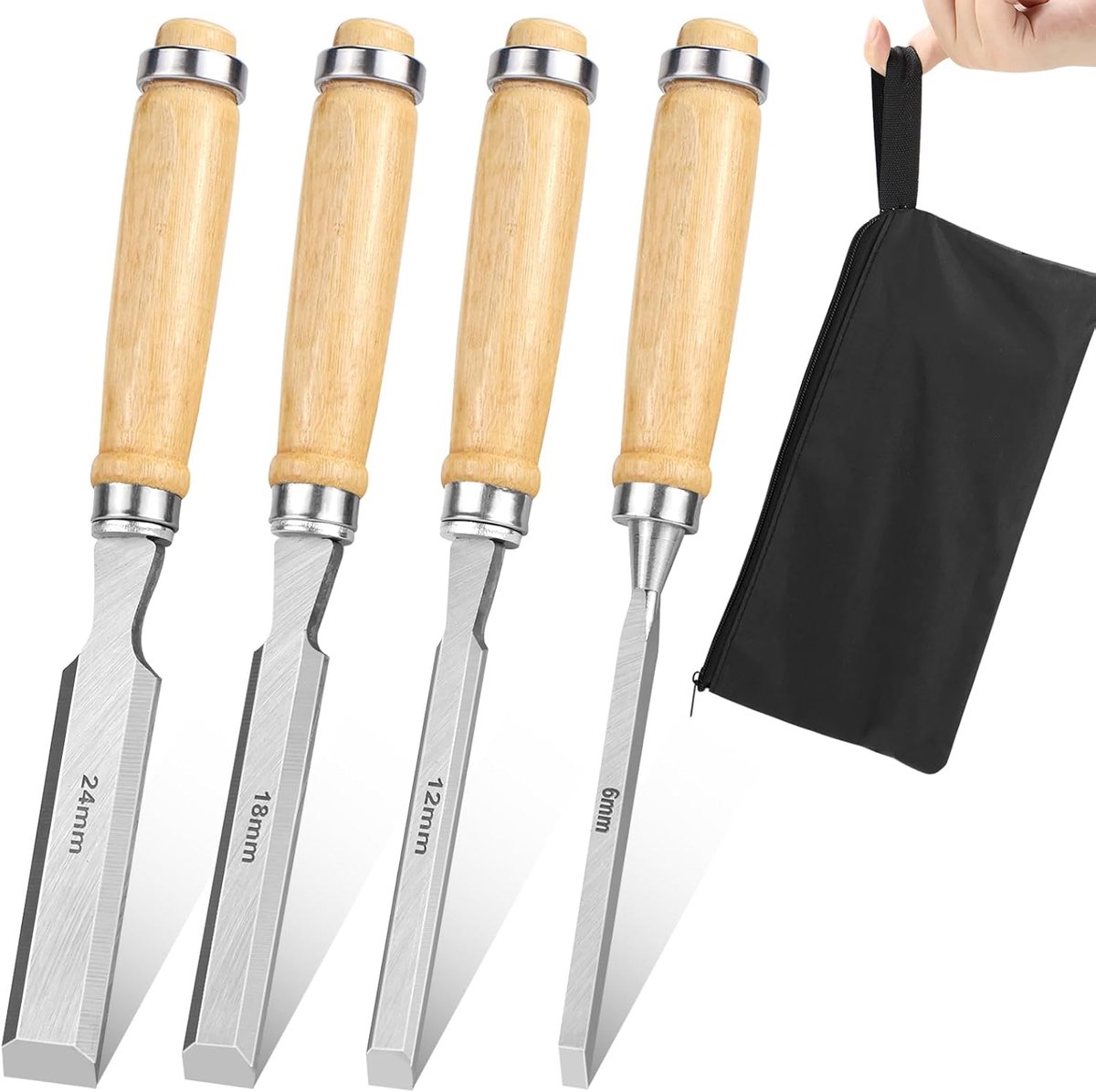 Steekbeitelset voor houten beitels, set voor houtbeitel, 4-delig, 6