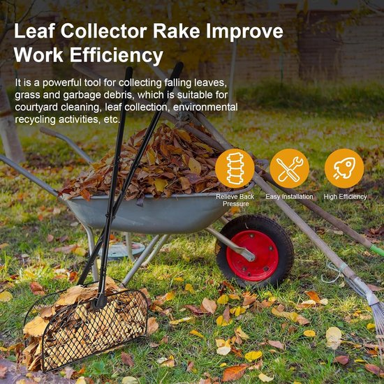 SnelShoppen - Long Handle Leaf Gripper Tuin Grijper Bladeren Verzamelaar Metaal Blad Hark Schep 40cm Breed voor Bladeren en Grasafval van Snelshoppen — afbeelding 5