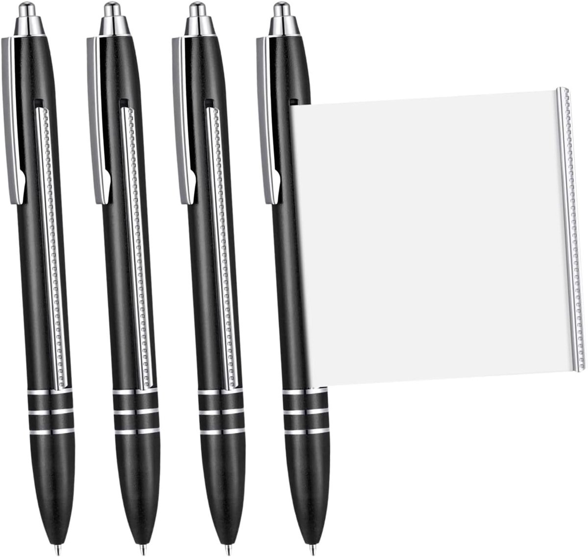 4 stuks zwarte balpen met spiekbriefje, spicker-pen, Schneider balpen, spickbriefje, intrekbaar, voor student, afstuderen, kantoor, school