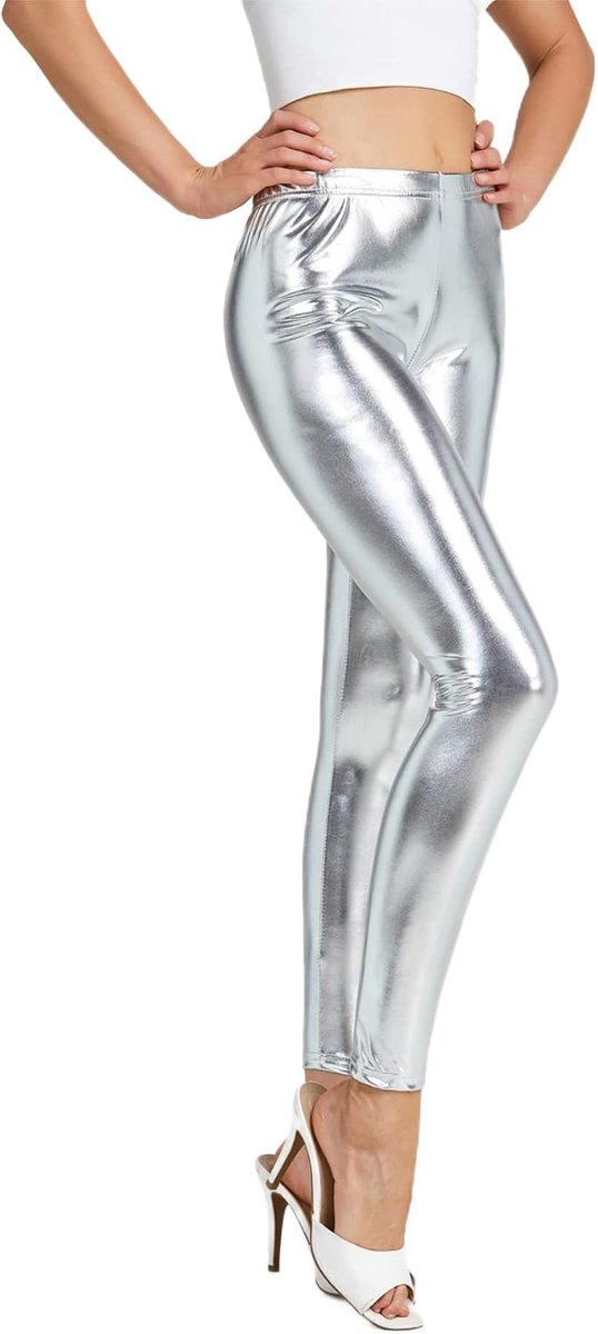 Sportlegging voor dames in glanzend metallic, felle kokerbroek