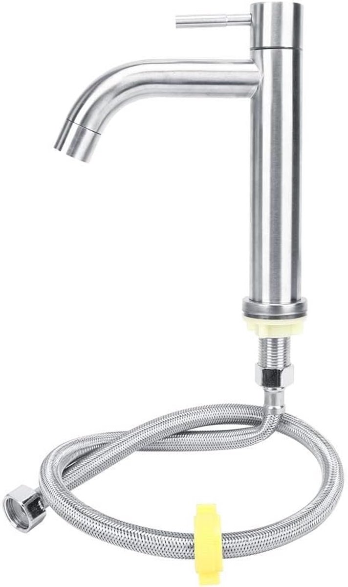 SnelShoppen - Handwasbak Koudwaterkraan, Enkel Koudwater Faucet, RVS Geborsteld, Moderne Design, Ideaal voor Badkamer en Slaapkamer, Inclusief Slang
